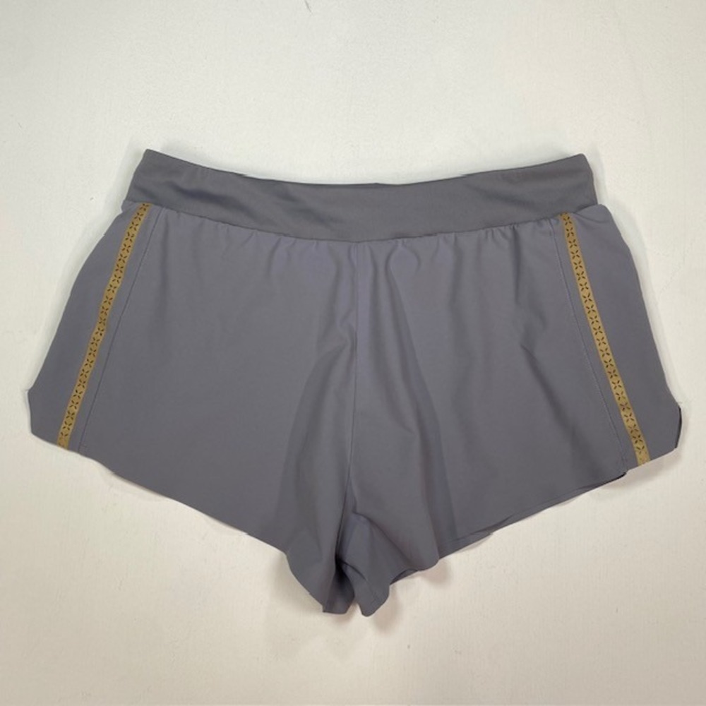 Rhone Womens Grey Running Shorts Rear Zip Pocket Gold Details Size Large
